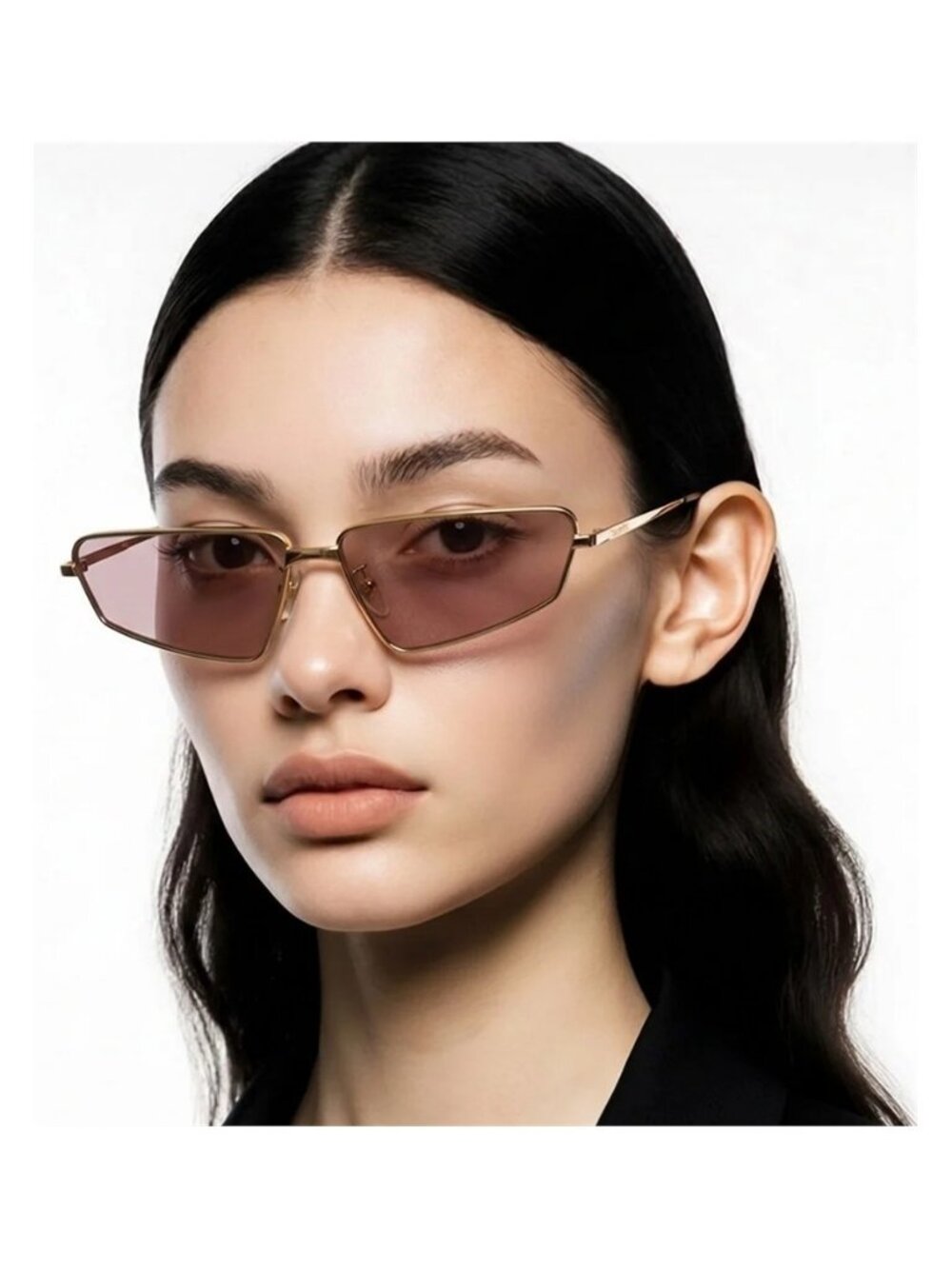New Authentic Gucci GG0537S 002 Gold Cat-Eye Sunglasses Red Lenses